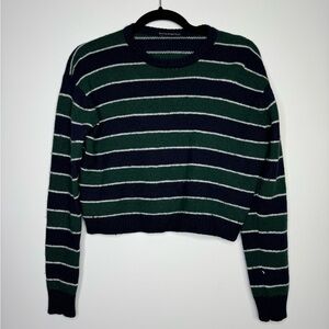 Brandy Melville Green and Navy Striped Sweater